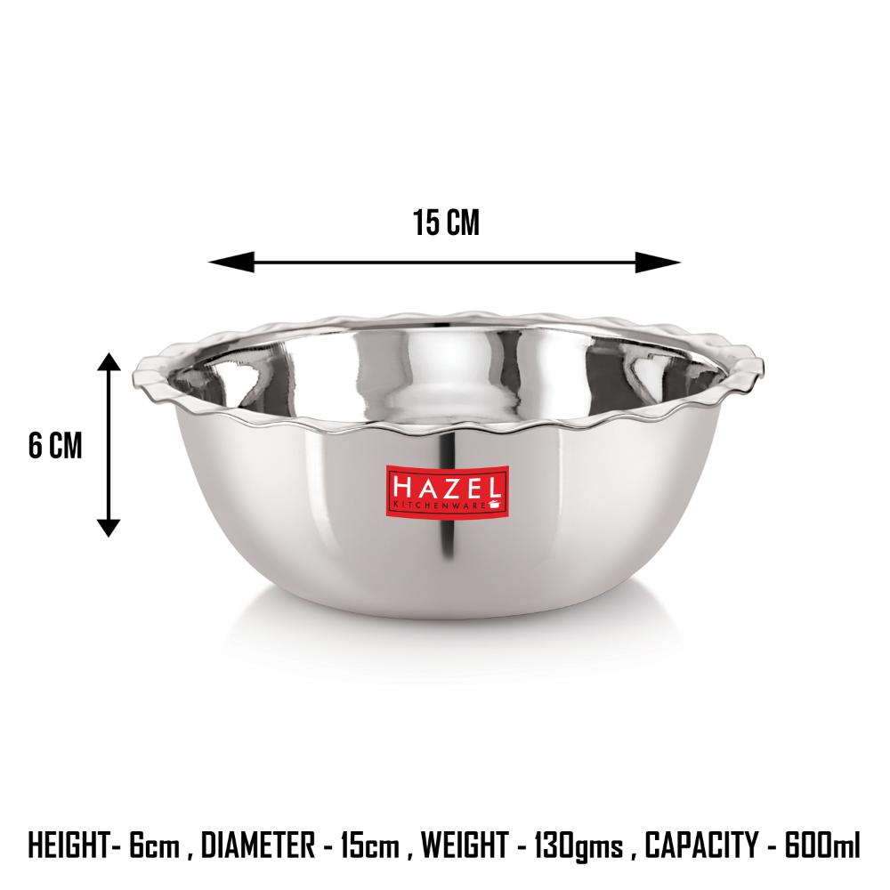HAZEL Stainless Steel Serving Bowl Wati Vati Katori With Lid, 15 cm, 600 ML, Silver
