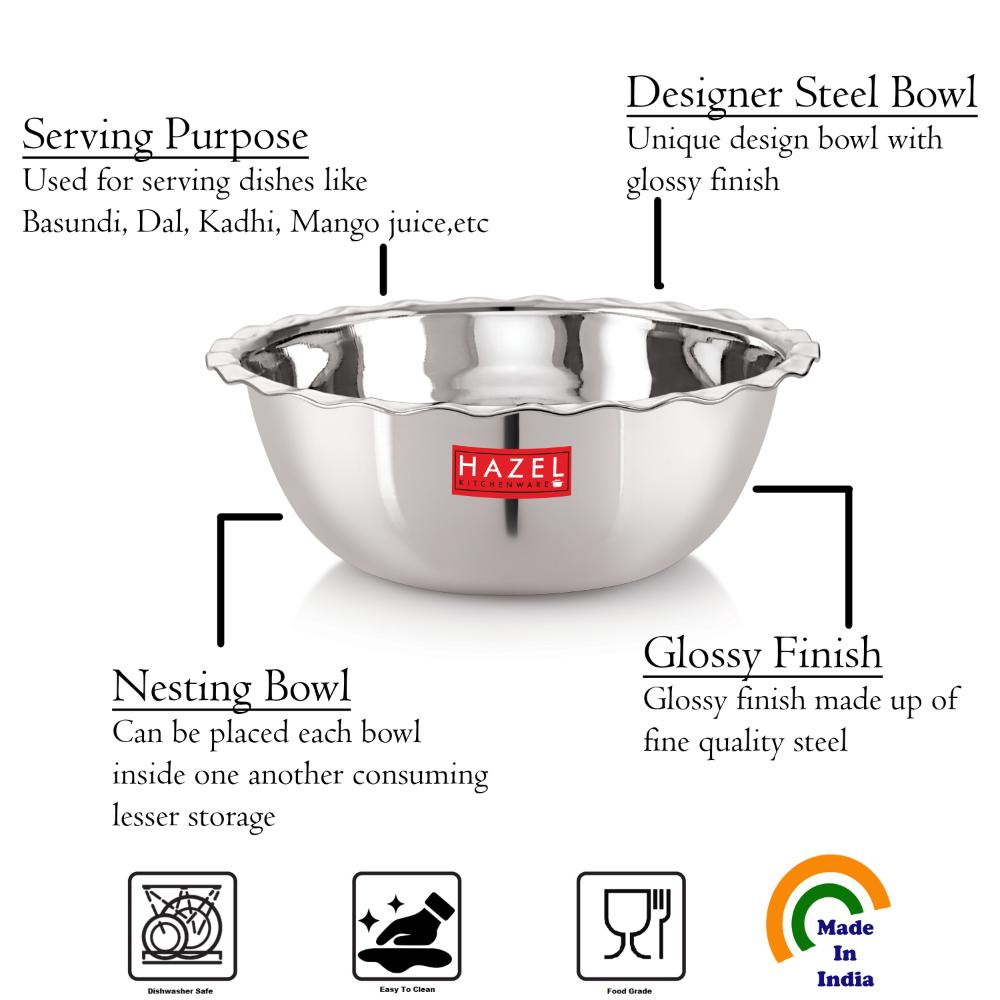 HAZEL Stainless Steel Serving Bowl Wati Vati Katori With Lid, 13.5 cm, 400 ML, Silver