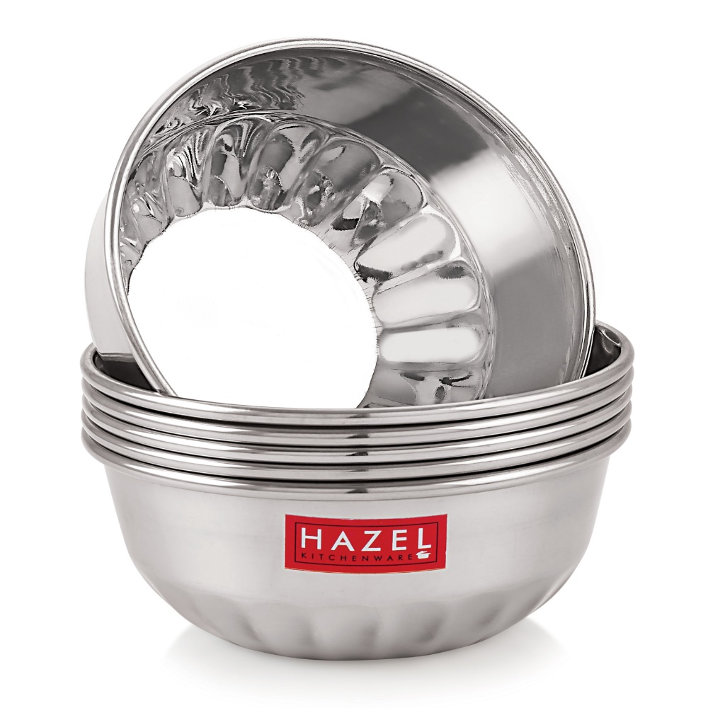 HAZEL Stainless Steel Serving Bowl Wati Dessert Vati Katori, Set of 6, 300 ML Each, Silver