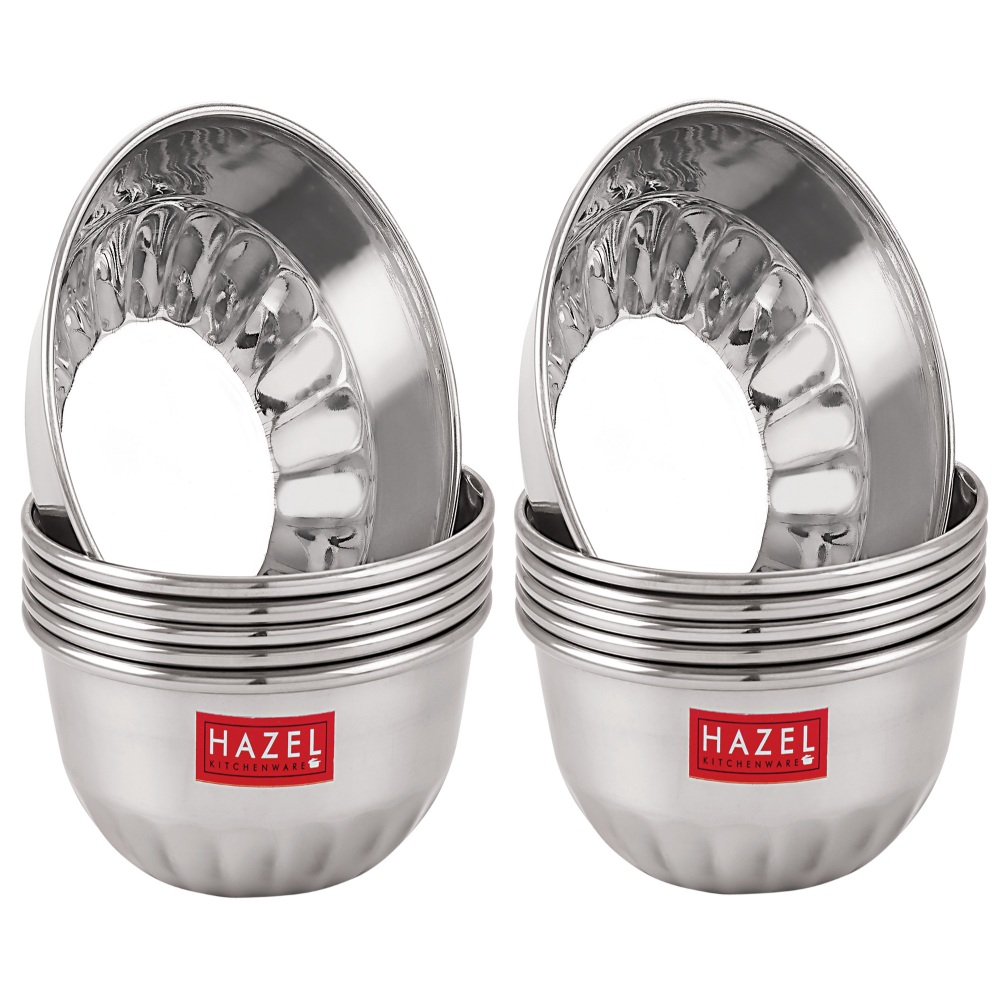 HAZEL Stainless Steel Serving Bowl Wati Dessert Vati Katori, Set of 12, 220 ML Each, Silver