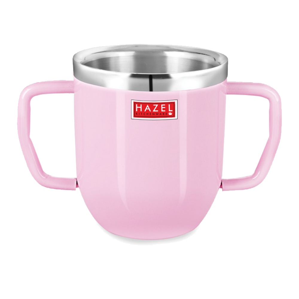 HAZEL Double Wall Stainless Steel Double Handle Baby Mug Set of 10for Kids Gifting, 250 ML Each, Pink