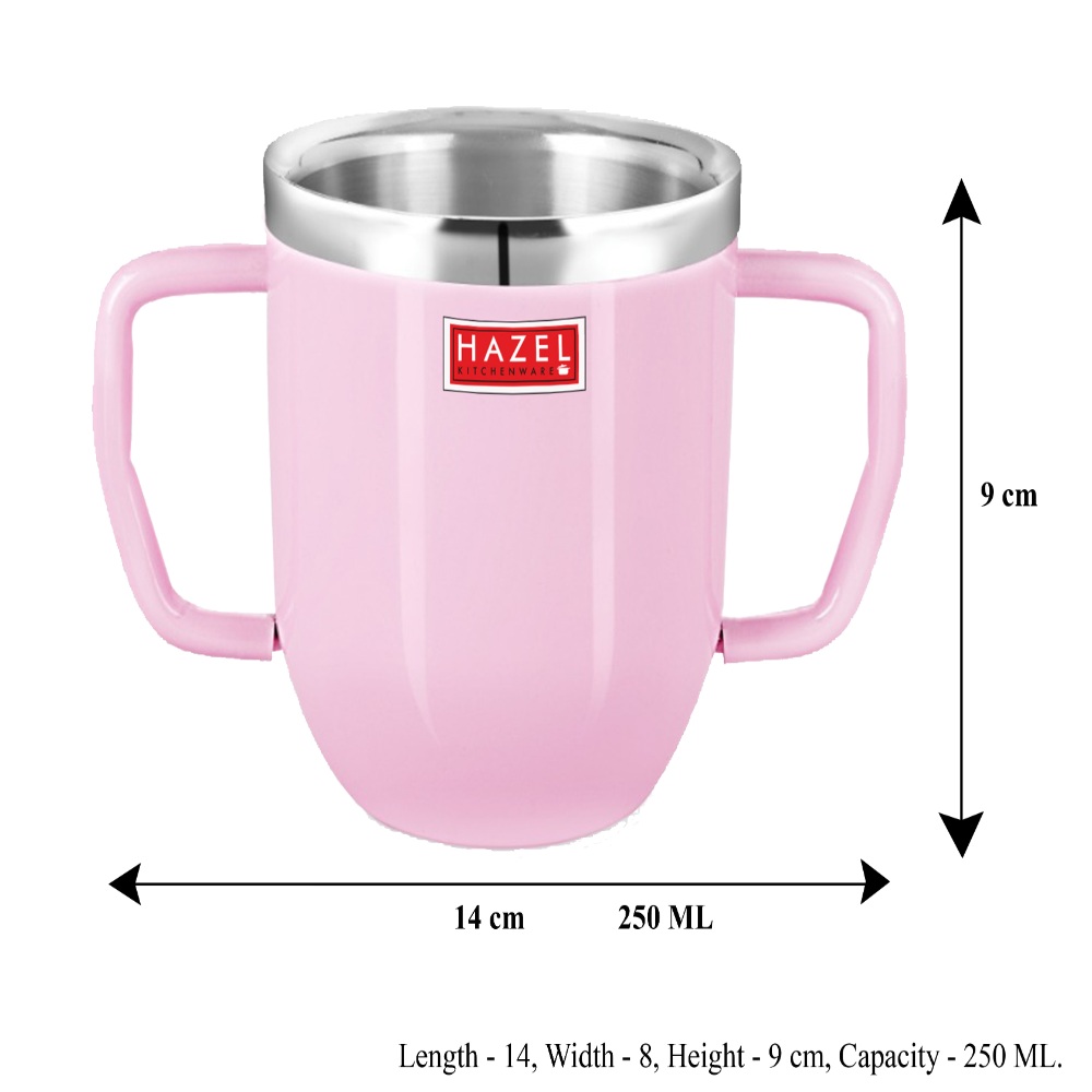 HAZEL Double Wall Stainless Steel Double Handle Baby Mug Set of 5for Kids Gifting, 250 ML Each, Pink