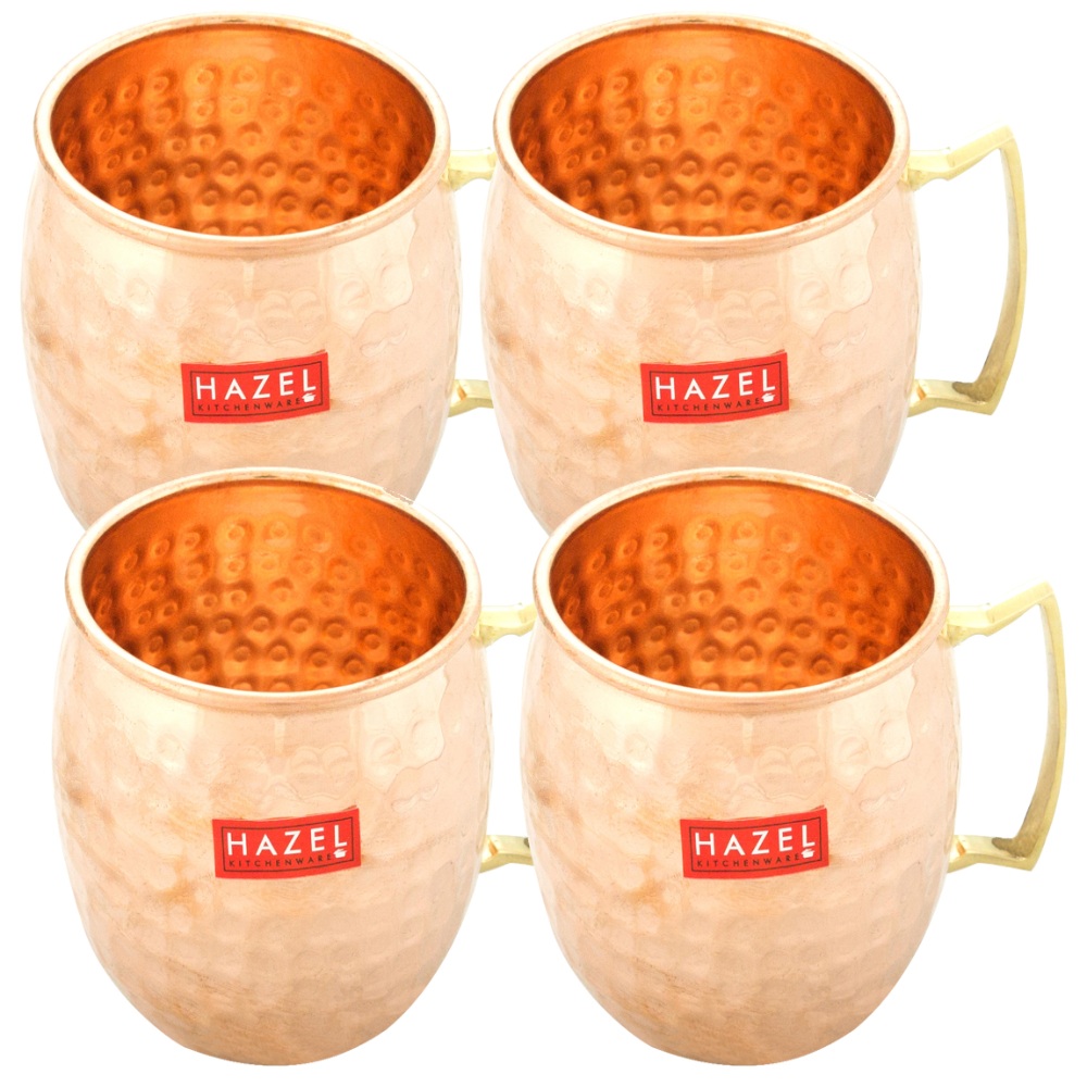 HAZEL Copper Hammered Finish Drinkware Mug set of 4, 550 ml