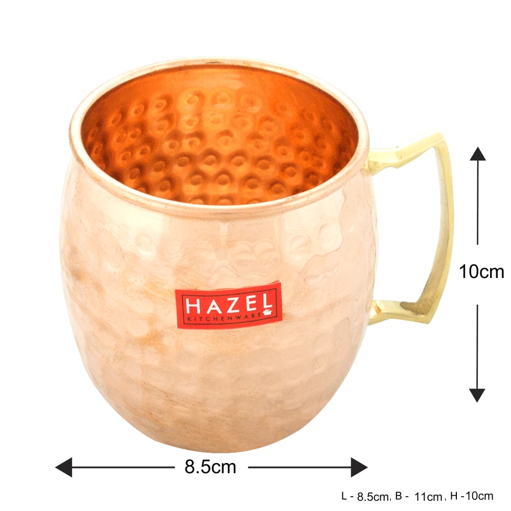 HAZEL Copper Hammered Finish Drinkware Mug set of 4, 550 ml