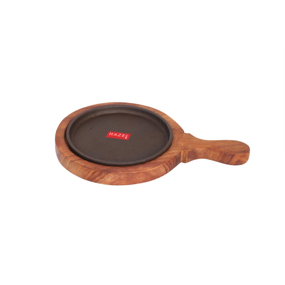 HAZEL Sizzling Brownie Sizzler Plate with Wodden Racket 7 inch Round