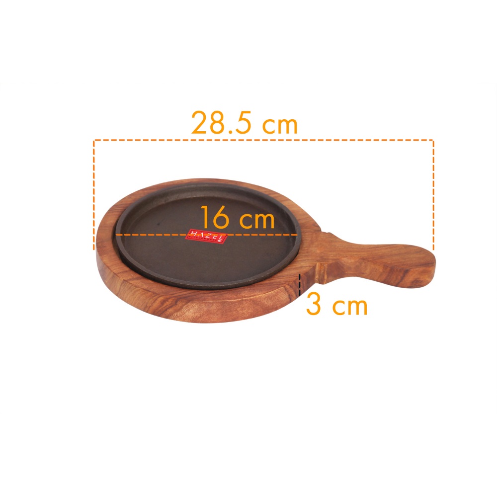 HAZEL Sizzling Brownie Sizzler Plate with Wodden Racket 7 inch Round