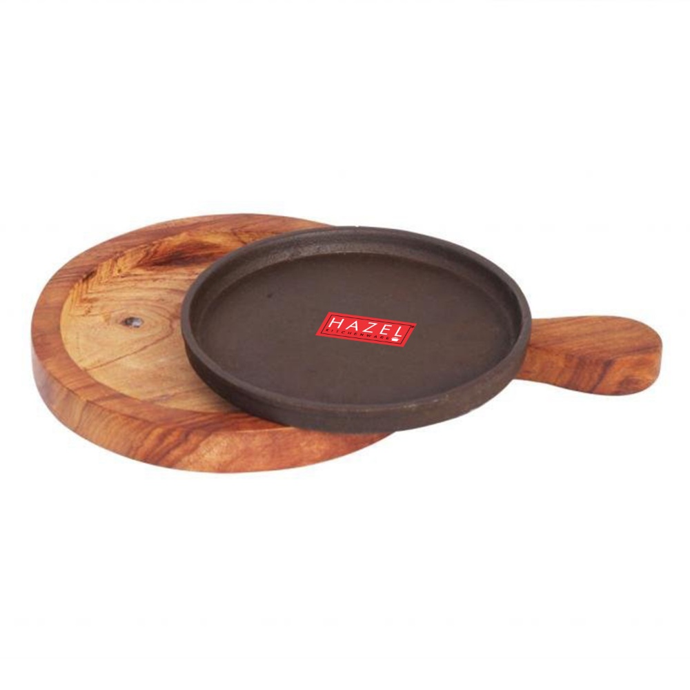 HAZEL Sizzling Brownie Sizzler Plate with Wodden Racket 7 inch Round