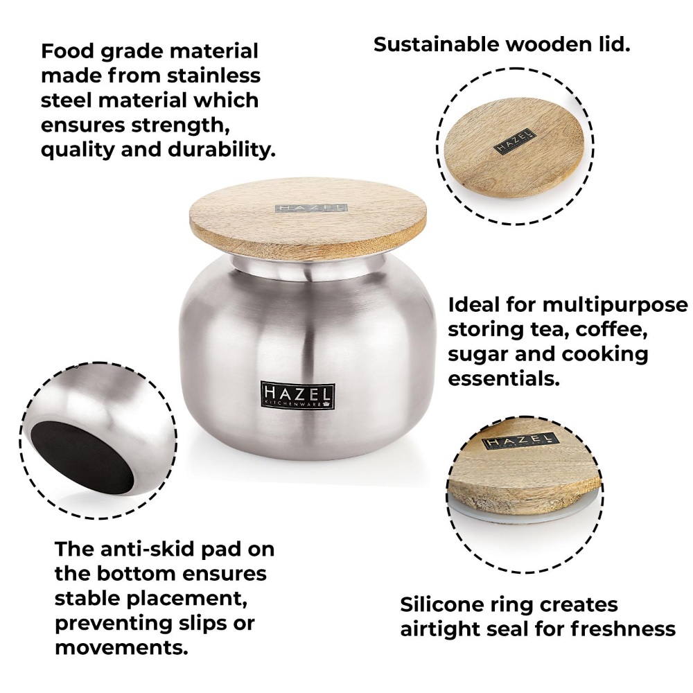 HAZEL Steel Containers for Kitchen with Lid | Air Tight Containers for Storage, 550 ML, Set of 6, Silver