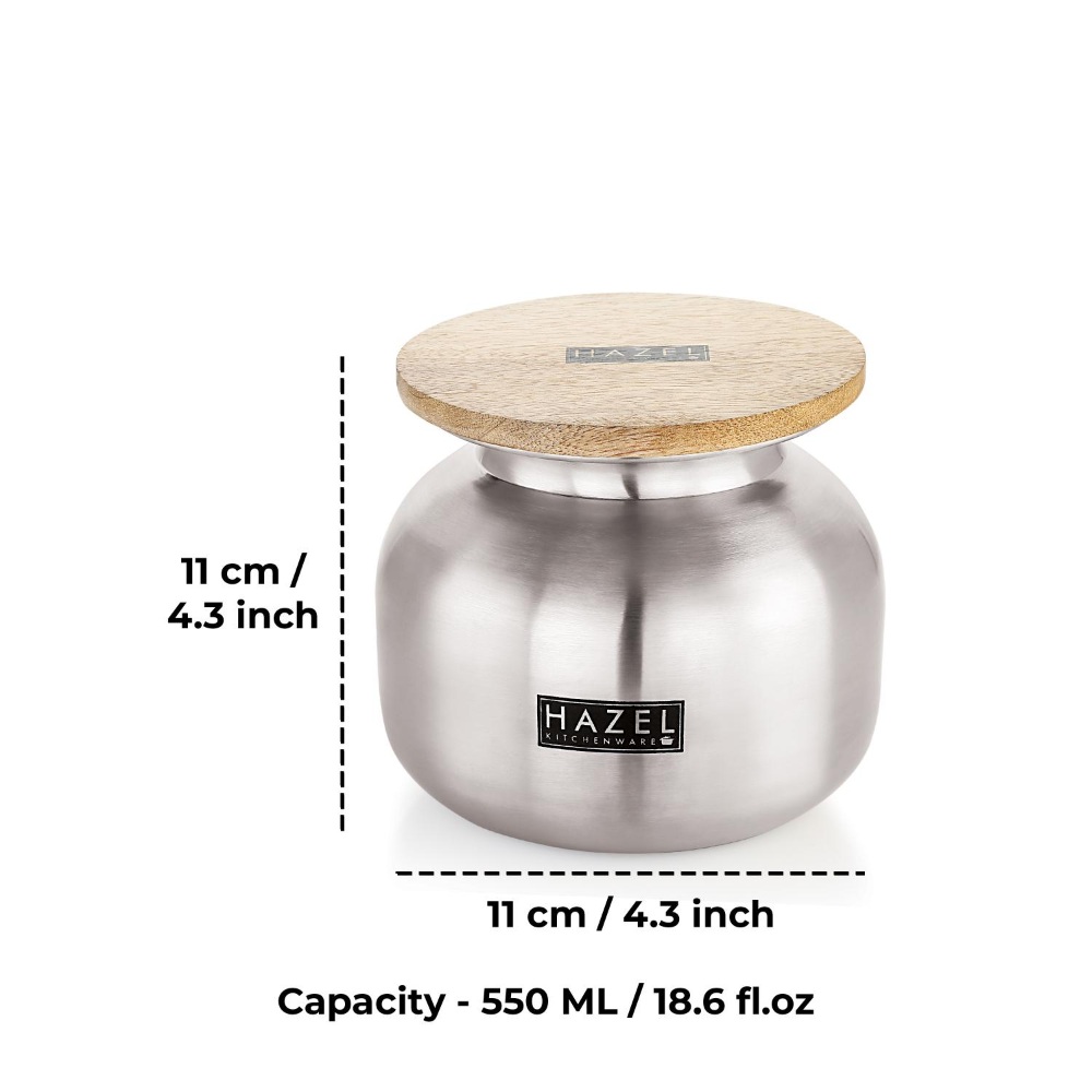 HAZEL Steel Containers for Kitchen with Lid | Air Tight Containers for Storage, 550 ML, Set of 6, Silver