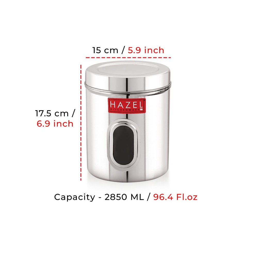 HAZEL Steel Kitchen Storage Containers | See Through Air Tight Containers for Storage, 2850 ML, Set of 6