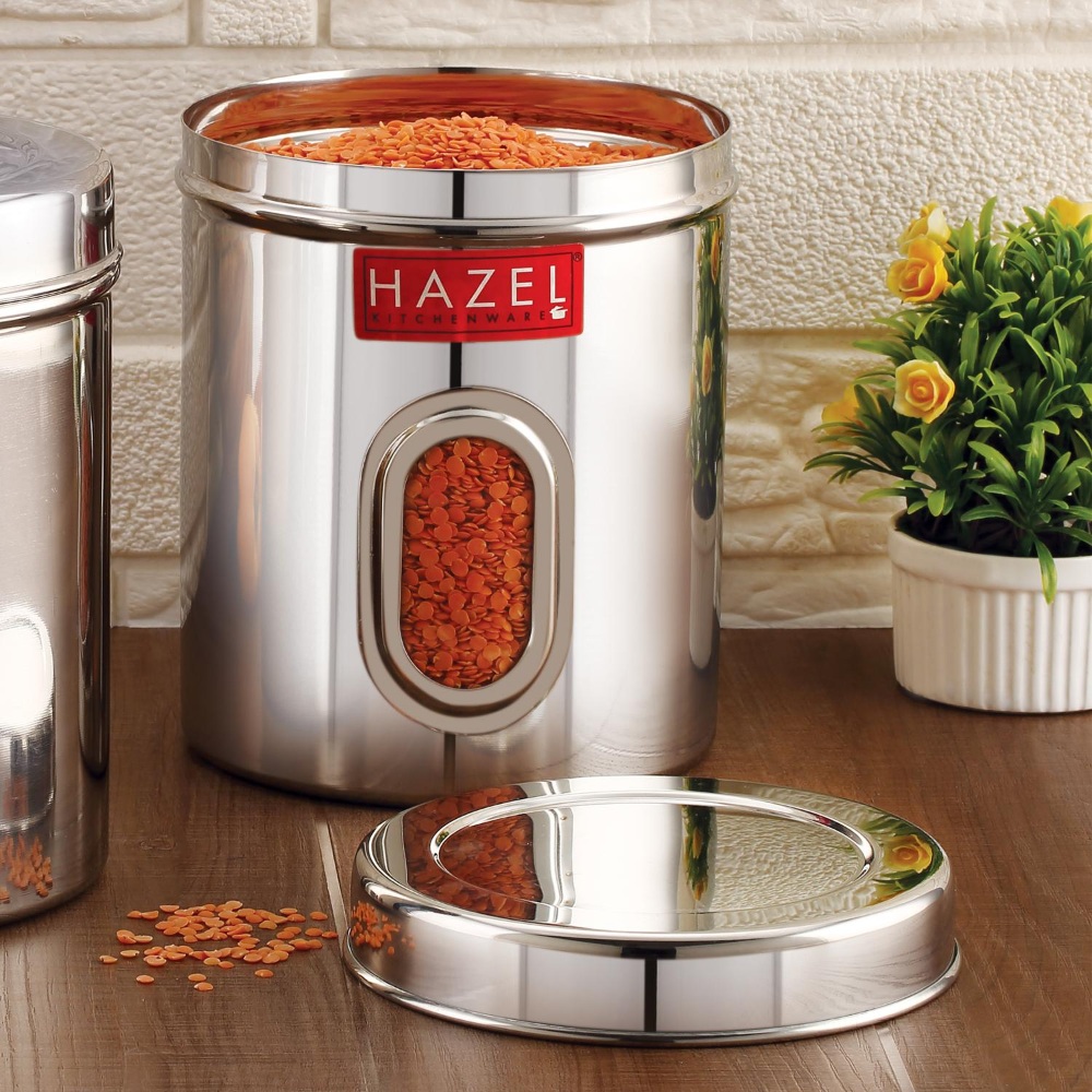 HAZEL Stainless Steel Transparent Kitchen Storage Containers with Air Tight Lid, 1700 ML, Set of 6