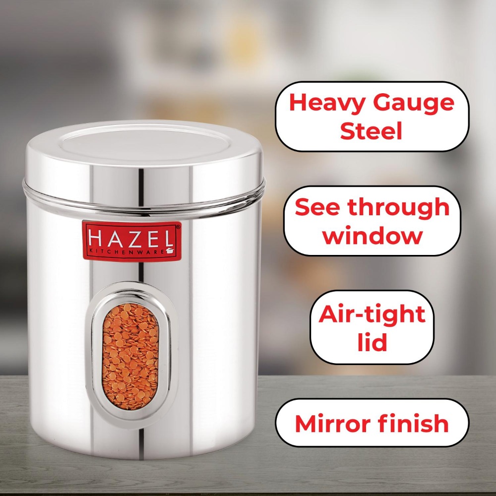 HAZEL Stainless Steel Transparent Kitchen Storage Containers with Air Tight Lid, 1700 ML, Set of 6