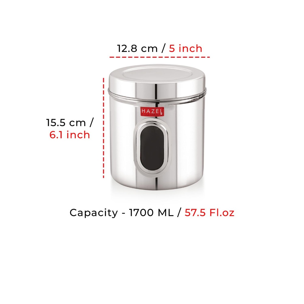 HAZEL Stainless Steel Transparent Kitchen Storage Containers with Air Tight Lid, 1700 ML, Set of 6