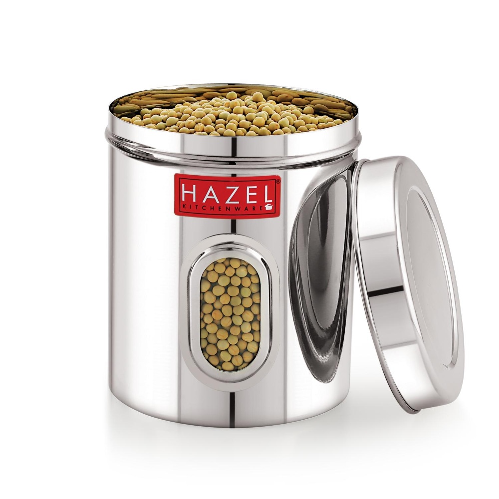 HAZEL Stainless Steel Transparent Kitchen Storage Containers with Air Tight Lid, 1700 ML, Set of 6