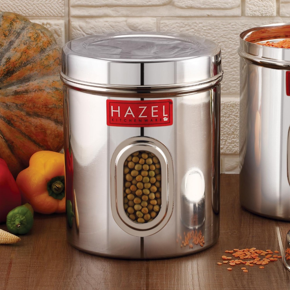 HAZEL Steel Container for Kitchen Storage | Transparent Kitchen Storage Containers, 1400 ML, Set of 6
