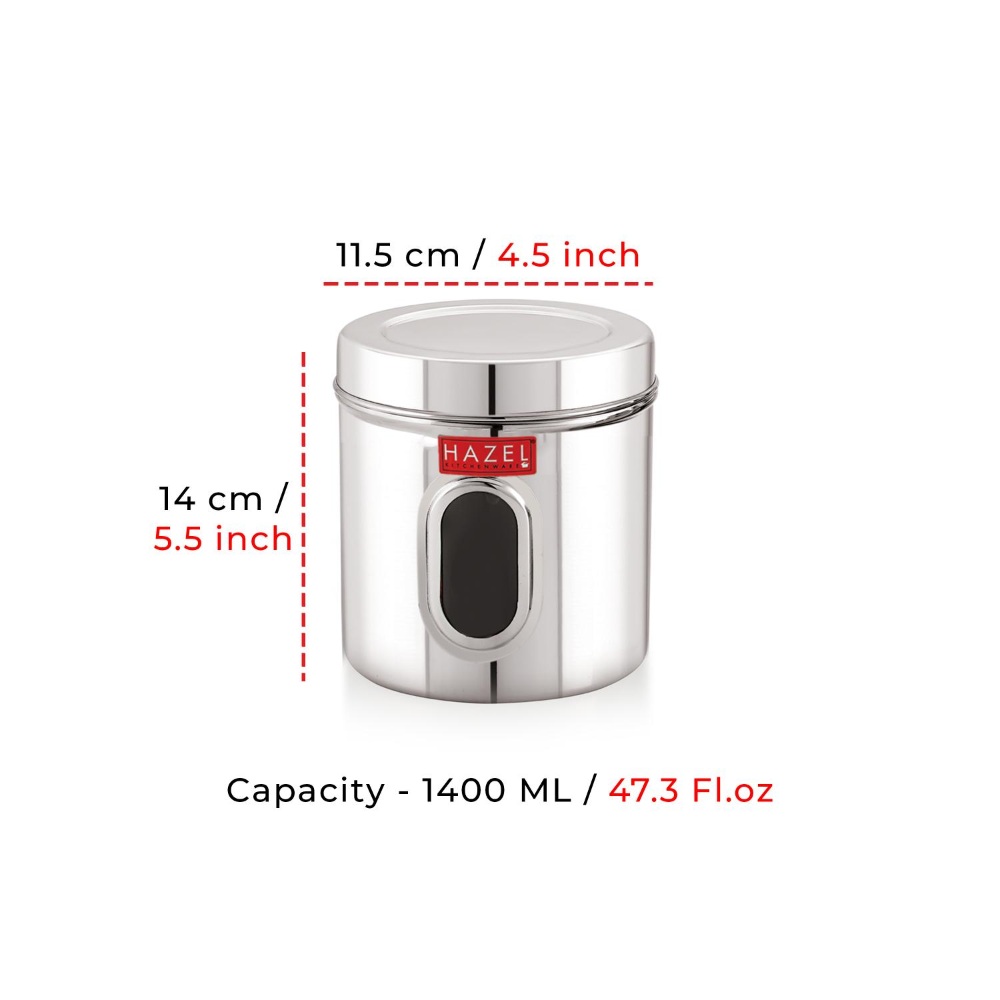 HAZEL Steel Container for Kitchen Storage | Transparent Kitchen Storage Containers, 1400 ML, Set of 6