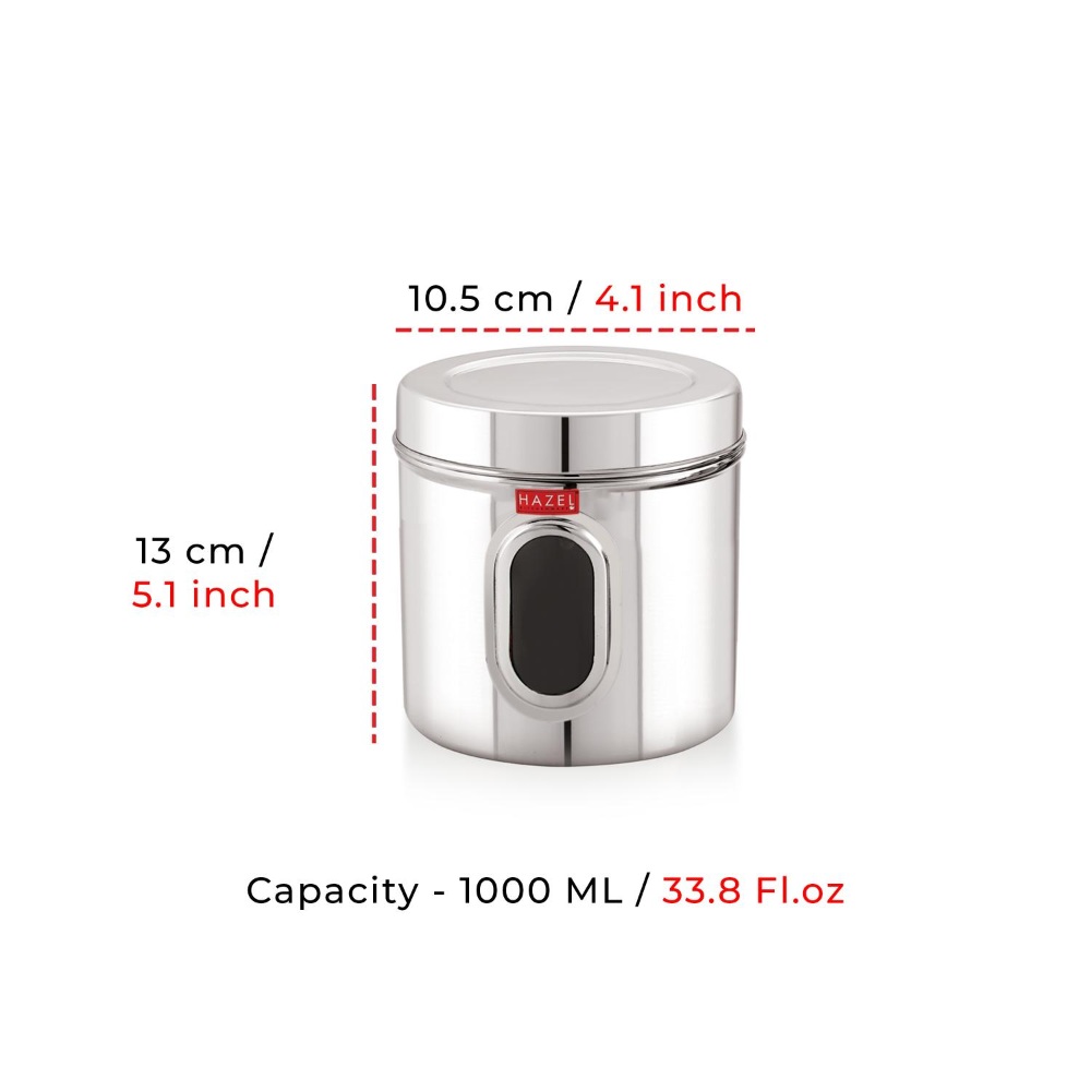 HAZEL Steel Kitchen Storage Containers | Tranparent Air Tight Containers for Storage, 1000 ML, Set of 2