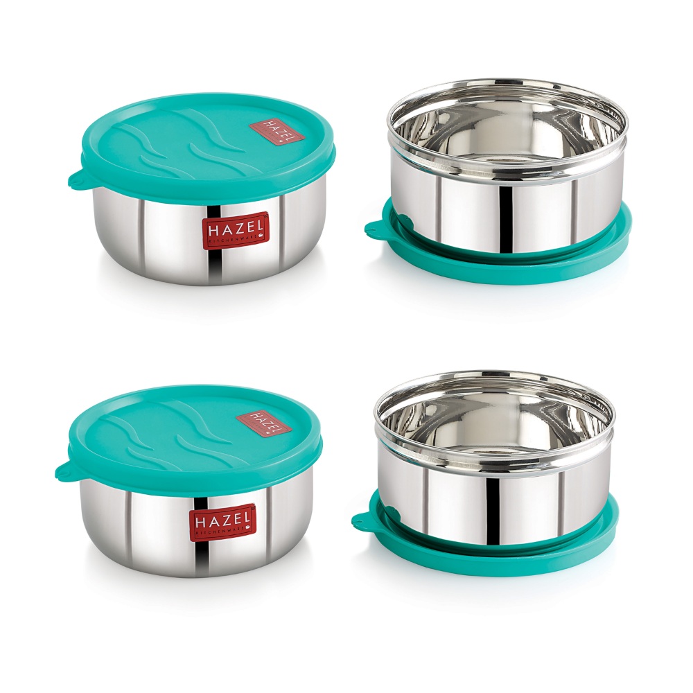 HAZEL Storage Containers for Kitchen Airtight | Stainless Steel Air Tight Containers for Storage & Lunch box | Container for Kitchen Storage Set of 4, 450 ML Each