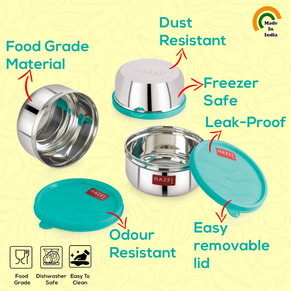 HAZEL Storage Containers for Kitchen Airtight | Stainless Steel Air Tight Containers for Storage & Lunch box | Container for Kitchen Storage Set of 4, 450 ML Each