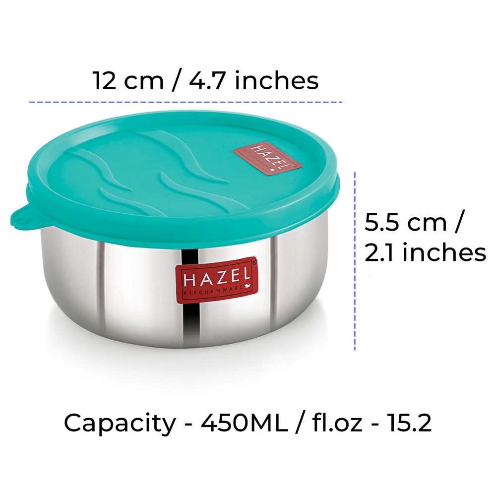 HAZEL Storage Containers for Kitchen Airtight | Stainless Steel Air Tight Containers for Storage & Lunch box | Container for Kitchen Storage Set of 4, 450 ML Each
