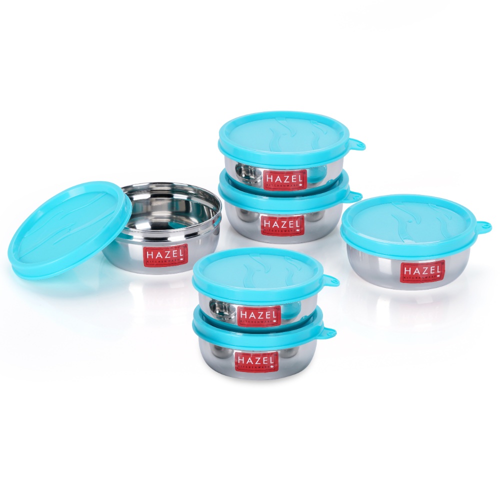 HAZEL Air Tight Containers for Storage | Stainless Steel Storage Containers for Kitchen Airtight | Leak proof Container for Kitchen Storage Set of 6, 150 ML Each