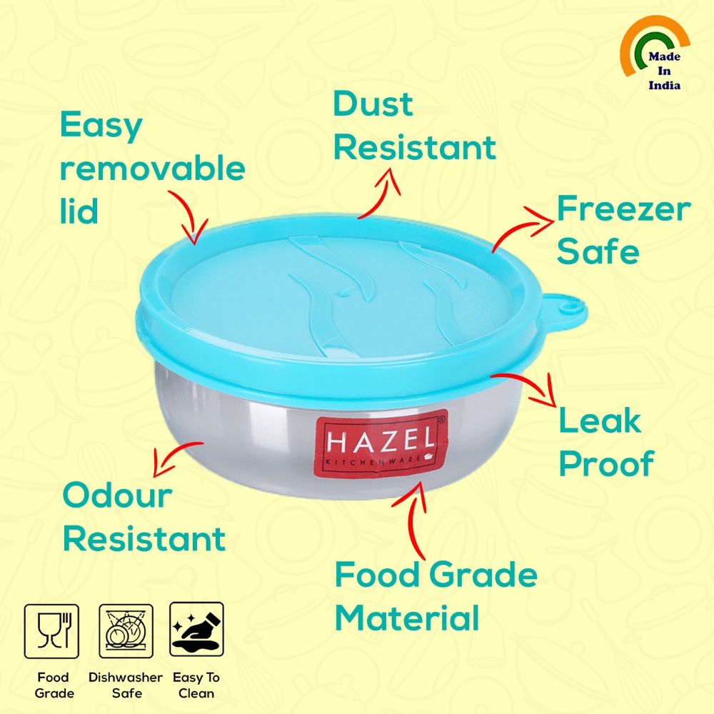 HAZEL Air Tight Containers for Storage | Stainless Steel Storage Containers for Kitchen Airtight | Leak proof Container for Kitchen Storage Set of 6, 150 ML Each