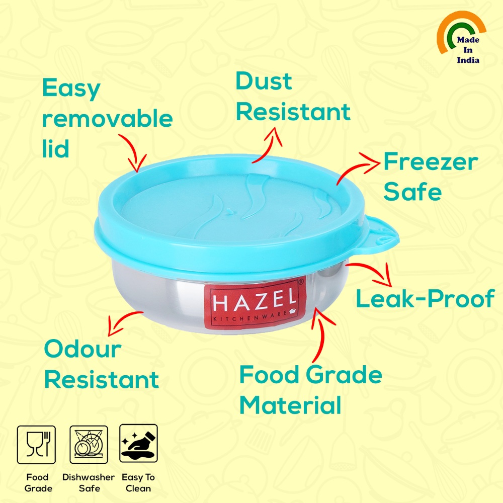 HAZEL Container for Kitchen Storage Set of 2 | Stainless Steel Storage Box for Kitchen & Tiffin Boxes | Small Air Tight Containers for Storage with Leak Proof Lid, 90 ML Each