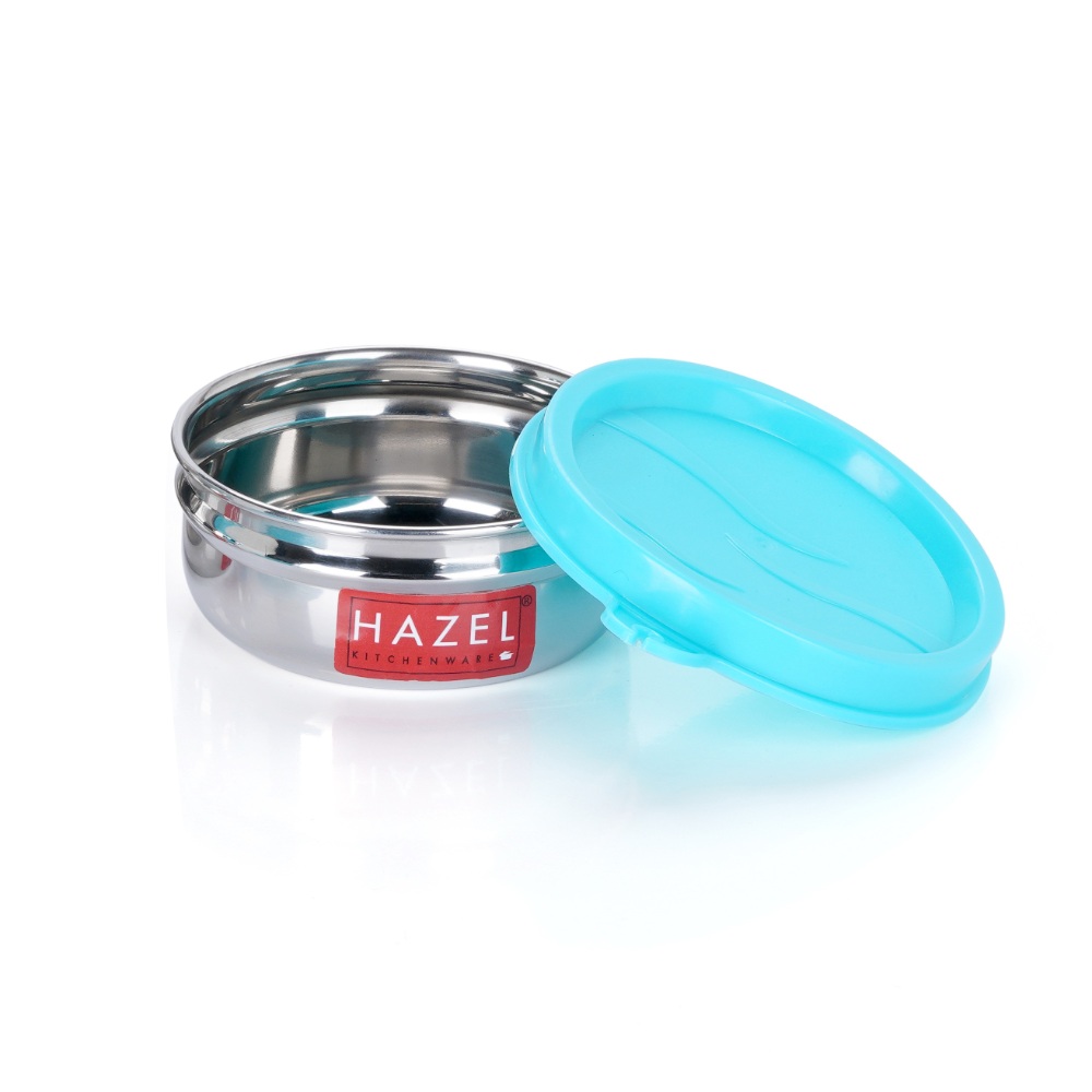 HAZEL Container for Kitchen Storage Set of 2 | Stainless Steel Storage Box for Kitchen & Tiffin Boxes | Small Air Tight Containers for Storage with Leak Proof Lid, 90 ML Each
