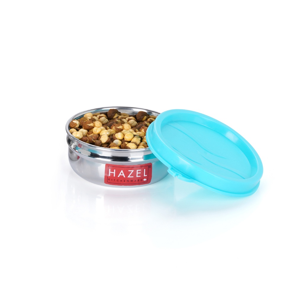 HAZEL Container for Kitchen Storage Set of 2 | Stainless Steel Storage Box for Kitchen & Tiffin Boxes | Small Air Tight Containers for Storage with Leak Proof Lid, 90 ML Each