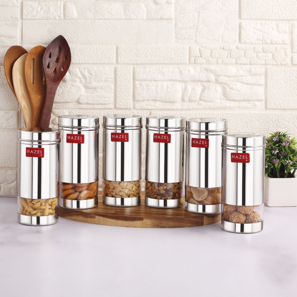 HAZEL Stainless Steel See Through Storage Containers | Fridge Storage Containers | See Through Steel Container for Kitchen | Modular Kitchen Containers Set of 12, 500 ML, Silver
