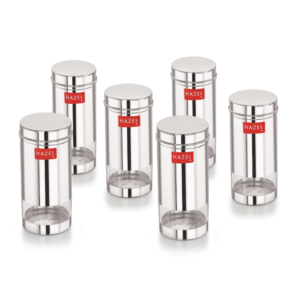 HAZEL Stainless Steel Fridge Containers for Storage | Air Tight Stainless Steel Containers | Grocery Containers for Kitchen | See Through Dabba Set for Kitchen | Kitchen Storage Containers Set of 6, 500 ML