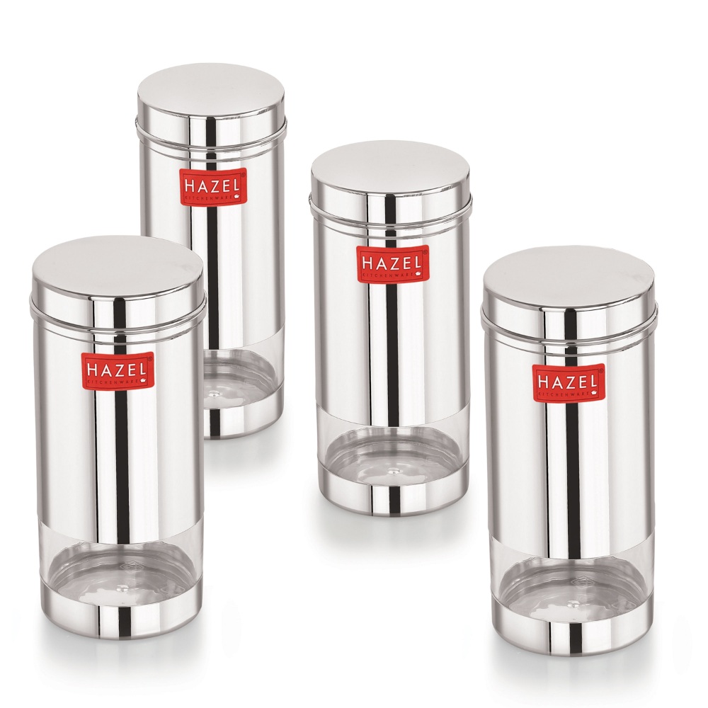 HAZEL Stainless Steel Air Tight Refrigerator Storage Containers | Container for Kitchen Storage set of 4 | Air Tight Transparent Containers for Storage | Fridge Organizers Storage Box Set of 4, 500 ML