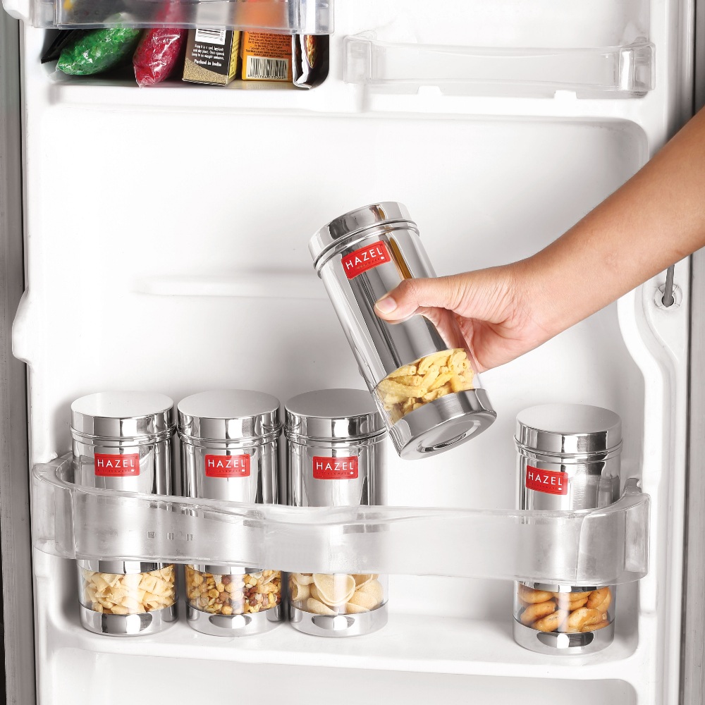 HAZEL Stainless Steel see Through Storage Containers | Refrigerator Storage Container | Stainless Steel Container for Kitchen Storage Set of 2, 500 ML, Silver