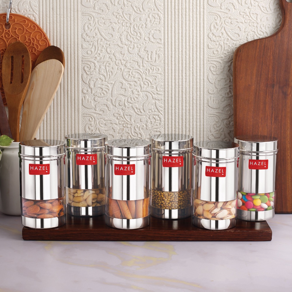 HAZEL Containers for Kitchen Storage Set | Fridge Storage Containers | See Through Stainless Steel Container for Kitchen | Modular Kitchen Containers Set of 12, 400 ML, Silver