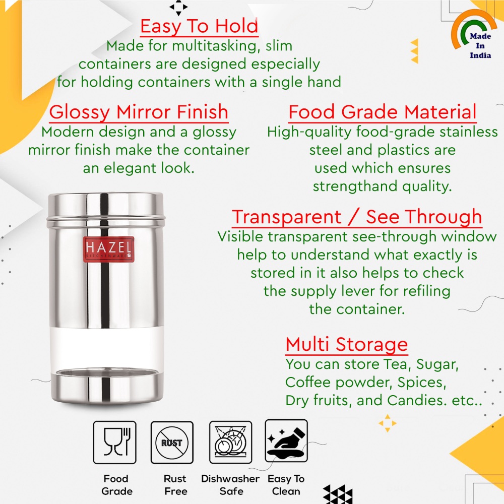 HAZEL Stainless Steel Fridge Containers for Storage | Air Tight Stainless Steel Containers | Grocery Containers for Kitchen | Dabba Set for Kitchen | Kitchen Storage Containers Set of 6, 400 ML