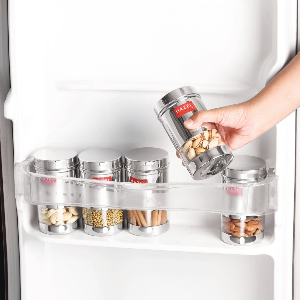 HAZEL Stainless Steel Fridge Containers for Storage | Air Tight Stainless Steel Containers | Grocery Containers for Kitchen | Dabba Set for Kitchen | Kitchen Storage Containers Set of 6, 400 ML