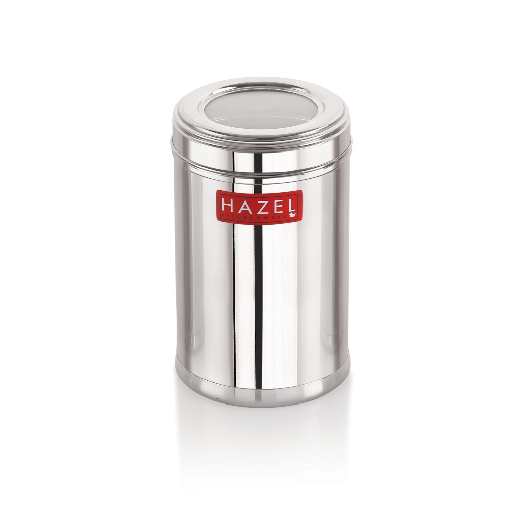 HAZEL Stainless Steel Kitchen Container with Transparent Lid | Top See Through Kitchen Container Set with Matt Finish | Multipurpose Container for Kitchen Storage, 1100 ML