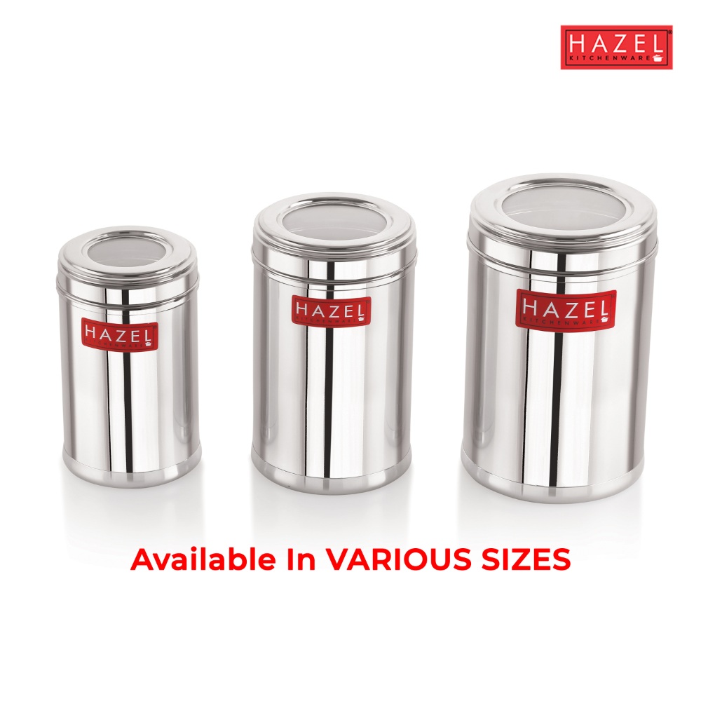HAZEL Stainless Steel Kitchen Container with Transparent Lid | Top See Through Kitchen Container Set with Matt Finish | Multipurpose Container for Kitchen Storage, 1100 ML
