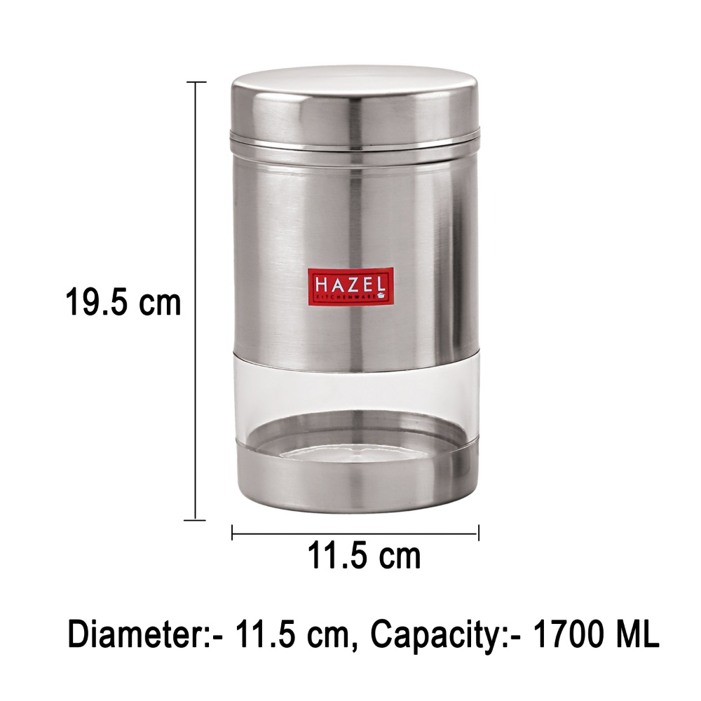HAZEL Stainless Steel Kitchen Container | Transparent Kitchen Container Set with Matt Finish | Multipurpose Container for Kitchen Storage | Set of 6, 1700 ml Each