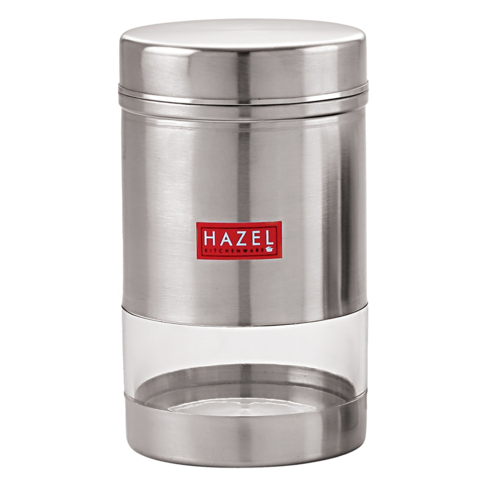 HAZEL Stainless Steel Kitchen Container | Transparent Kitchen Container Set with Matt Finish | Multipurpose Container for Kitchen Storage | Set of 6, 1700 ml Each