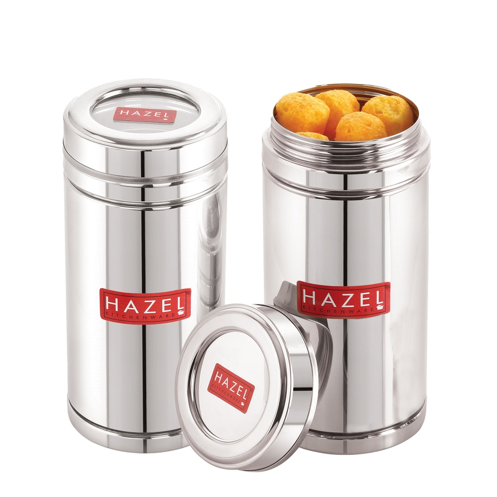 HAZEL Steel Container for Fridge Storage Set |Transparent Lid Containers For Kitchen| Fridge Storage Boxes with Transparent Lid, Set of 2, 900 ML