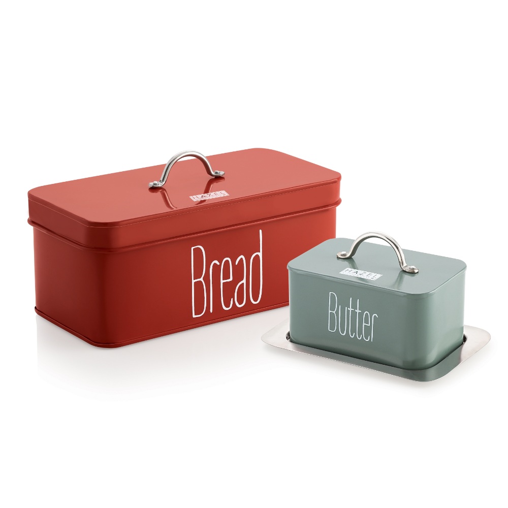 HAZEL Bread Butter Box Set | Bread Box And Butter Dish Combo | Bread and Butter Storage Box For Kitchen, Food Grade Material