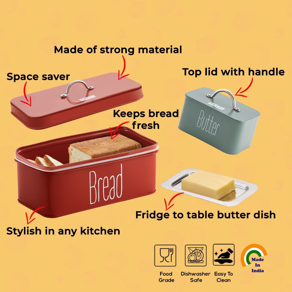 HAZEL Bread Butter Box Set | Bread Box And Butter Dish Combo | Bread and Butter Storage Box For Kitchen, Food Grade Material