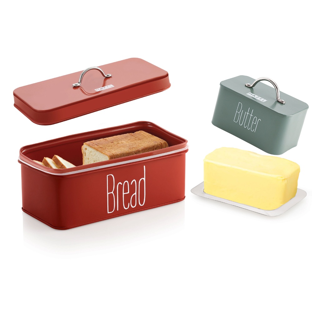 HAZEL Bread Butter Box Set | Bread Box And Butter Dish Combo | Bread and Butter Storage Box For Kitchen, Food Grade Material