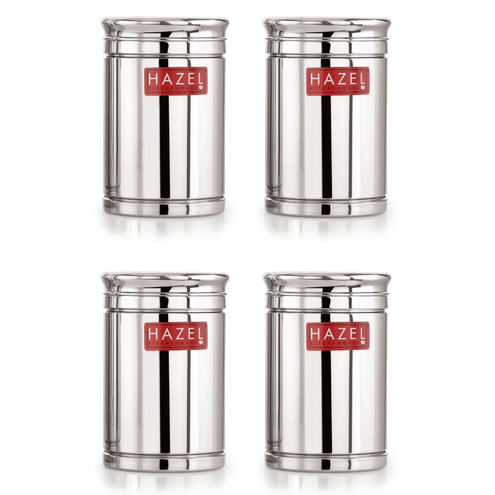 HAZEL Stainless Steel Container Set | 1800 ml Set of 4 Steel Container For Kitchen Storage Set | Air Tight Containers For Kitchen Storage | Ideal For Storing Rice, Cereal, Pulse, Snacks.