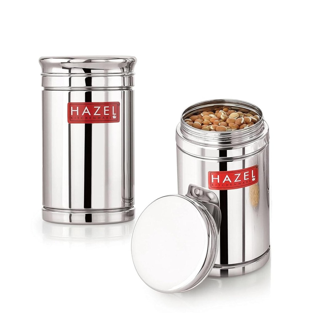HAZEL Stainless Steel Container Set | 800 ml Set of 2 Steel Container For Kitchen Storage Set | Air Tight Containers For Kitchen Storage | Ideal For Storing Rice, Cereal, Pulse, Snacks.