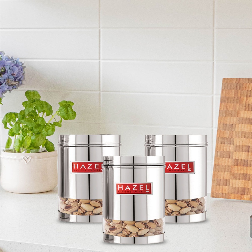 HAZEL Stainless Steel Container Set | Steel Container For Kitchen Storage Set | Multipurpose Storage Box for Kitchen I, 950 ML, Set of 3