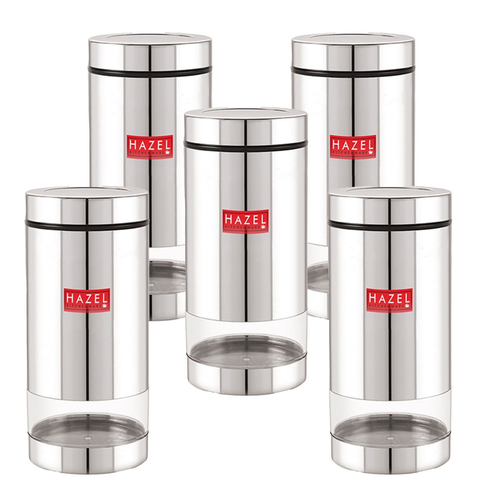 HAZEL Stainless Steel Container Set | Steel Container For Kitchen Storage Set | Multipurpose Storage Box for Kitchen I, 1000 ML, Set of 5