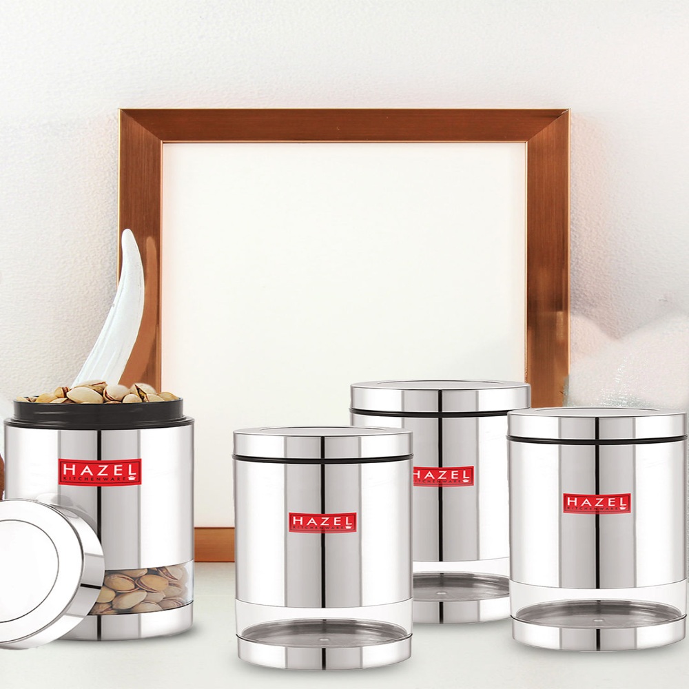 HAZEL Stainless Steel Container Set | Steel Container For Kitchen Storage Set | Multipurpose Storage Box for Kitchen I, 1000 ML, Set of 4