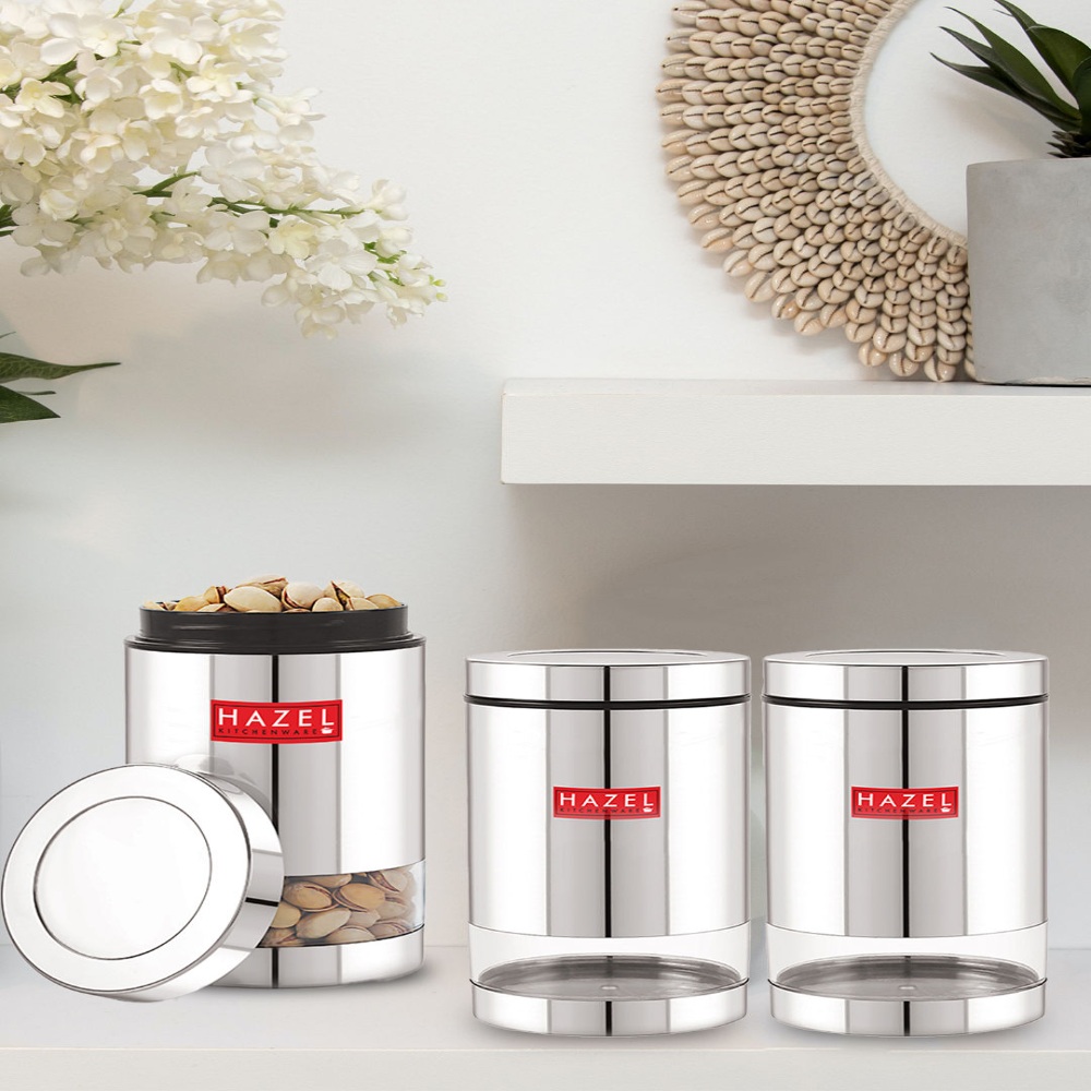 HAZEL Stainless Steel Container Set | Steel Container For Kitchen Storage Set | Multipurpose Storage Box for Kitchen I, 1000 ML, Set of 3